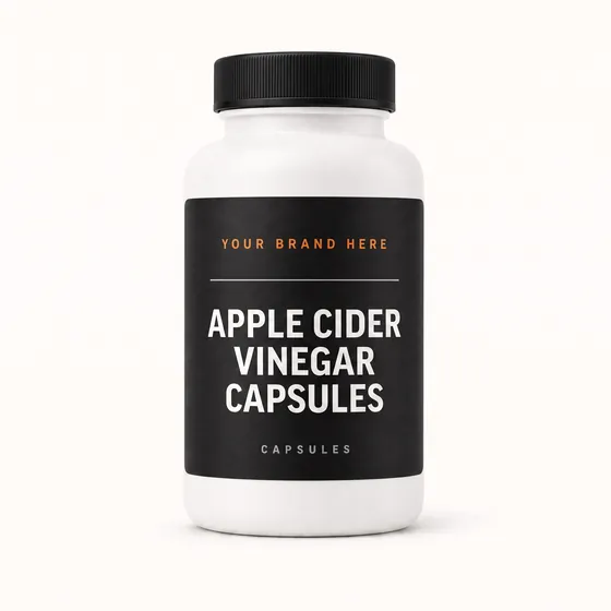 Blank-label mockup of Apple Cider Vinegar Capsules on a screw-top bottle, with the brand name left blank for yours