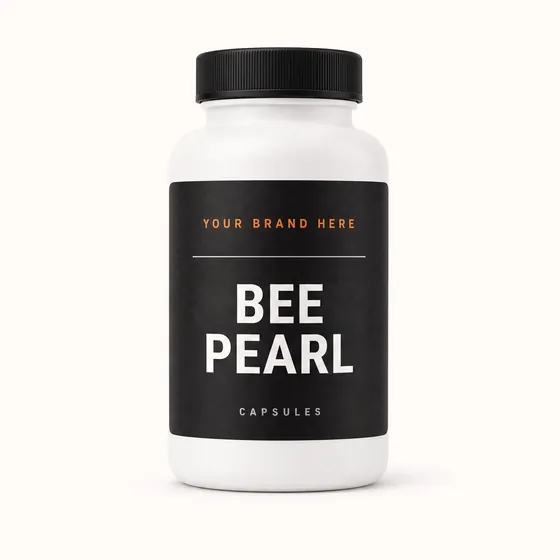 Blank-label mockup of Bee Pearl on a screw-top bottle, with the brand name left blank for yours