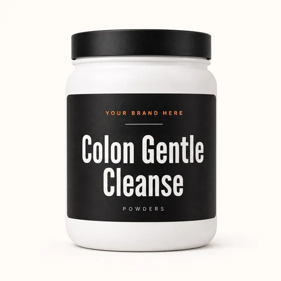 Blank-label mockup of Colon Gentle Cleanse on a wide-mouth jar, with the brand name left blank for yours