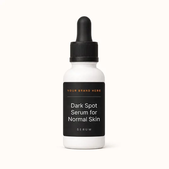 Blank-label mockup of Dark Spot Serum for Normal Skin on a dropper bottle, with the brand name left blank for yours