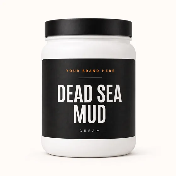 Blank-label mockup of Dead Sea Mud on a wide-mouth jar, with the brand name left blank for yours
