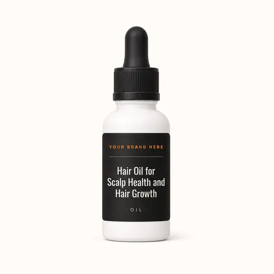 Blank-label mockup of Hair Oil for Scalp Health and Hair Growth on a dropper bottle, with the brand name left blank for yours