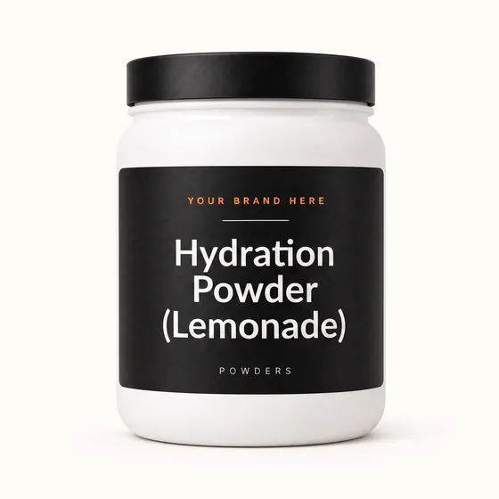 Blank-label mockup of Hydration Powder (Lemonade) on a wide-mouth jar, with the brand name left blank for yours