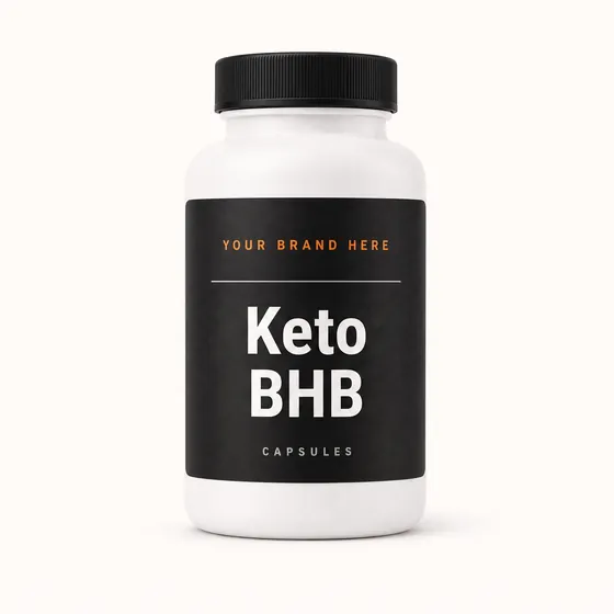 Blank-label mockup of Keto BHB on a screw-top bottle, with the brand name left blank for yours