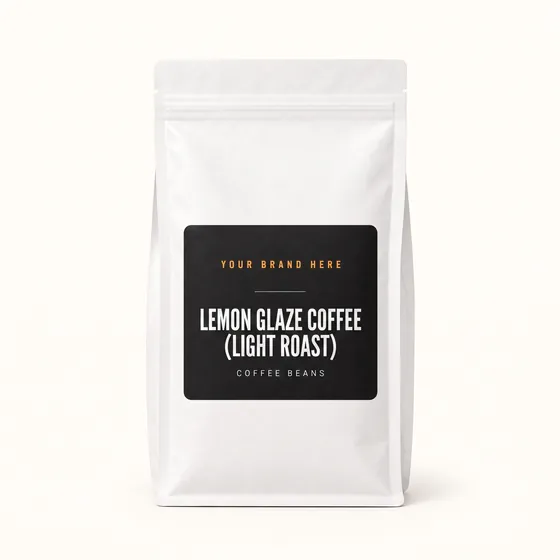 Blank-label mockup of Lemon Glaze Coffee (Light Roast) on a resealable bag, with the brand name left blank for yours