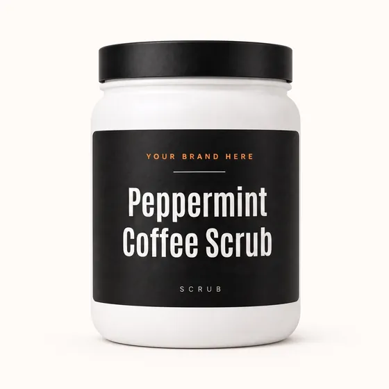 Blank-label mockup of Peppermint Coffee Scrub on a wide-mouth jar, with the brand name left blank for yours