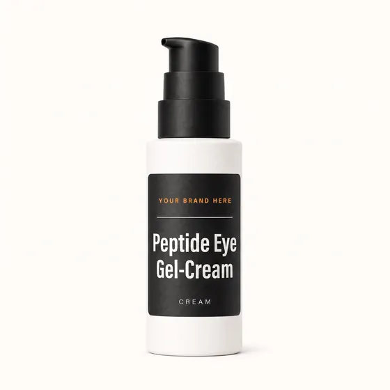 Blank-label mockup of Peptide Eye Gel-Cream on a pump bottle, with the brand name left blank for yours