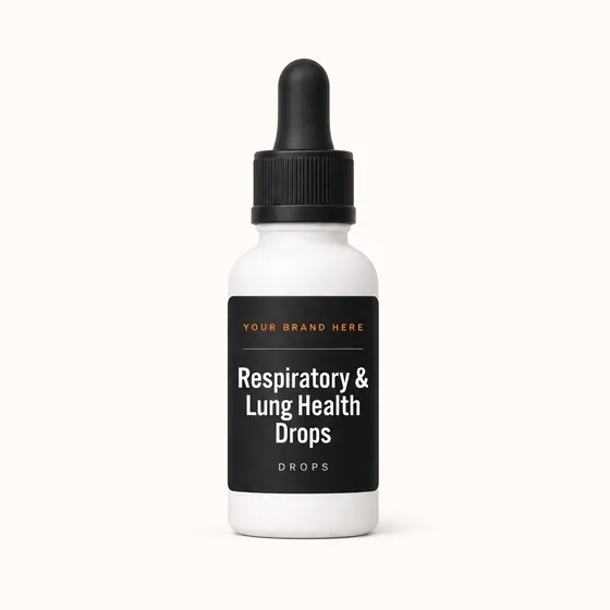 Blank-label mockup of Respiratory & Lung Health Drops on a dropper bottle, with the brand name left blank for yours