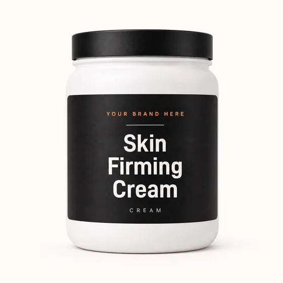 Blank-label mockup of Skin Firming Cream on a wide-mouth jar, with the brand name left blank for yours