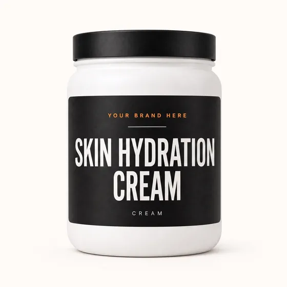 Blank-label mockup of Skin Hydration Cream on a wide-mouth jar, with the brand name left blank for yours