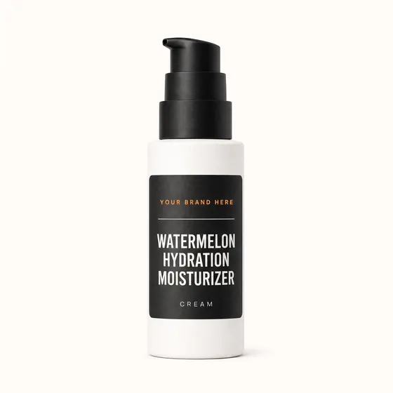 Blank-label mockup of Watermelon Hydration Moisturizer on a pump bottle, with the brand name left blank for yours